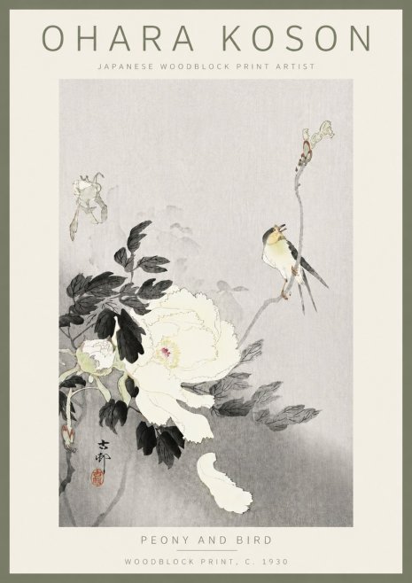 Ohara Koson Peony and Bird No5 - Affiche