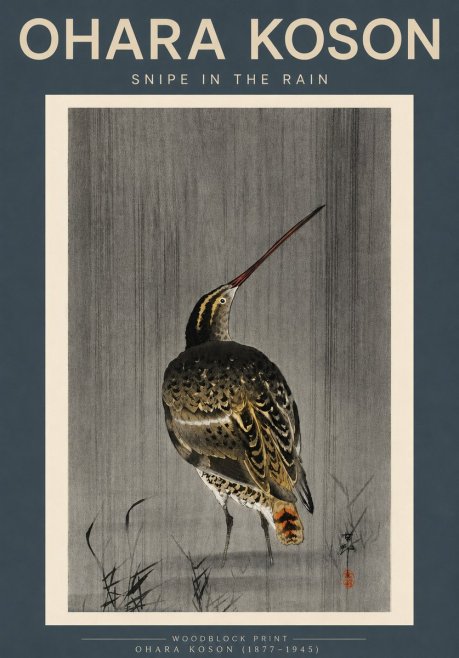 Ohara Koson Snipe in the Rain No3 - Affiche