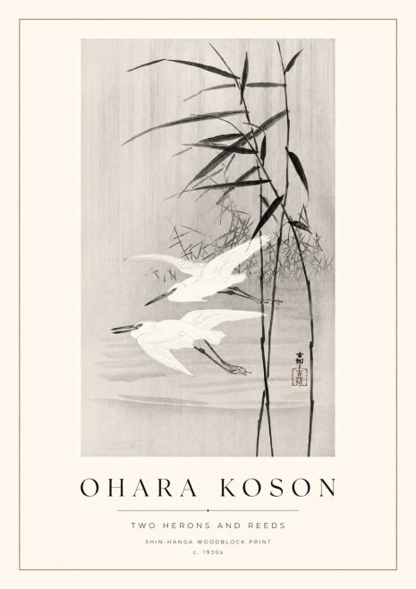 Ohara Koson Two Herons and Reeds No1 - Affiche