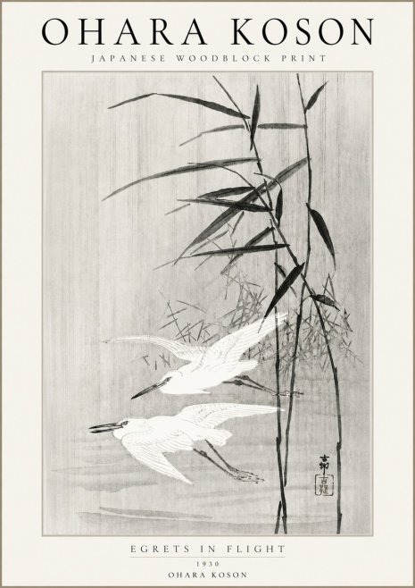 Ohara Koson Two Herons and Reeds No4 - Affiche