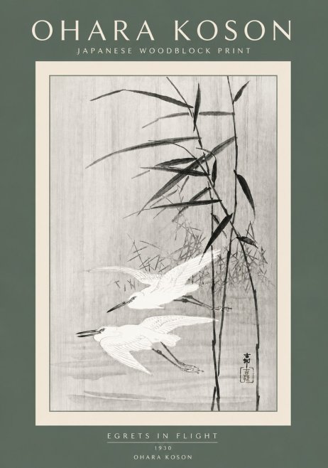 Ohara Koson Two Herons and Reeds No5 - Affiche