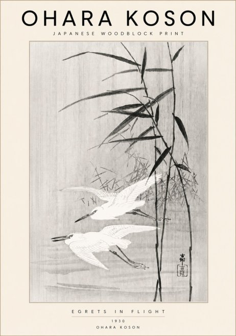 Ohara Koson Two Herons and Reeds No6 - Affiche