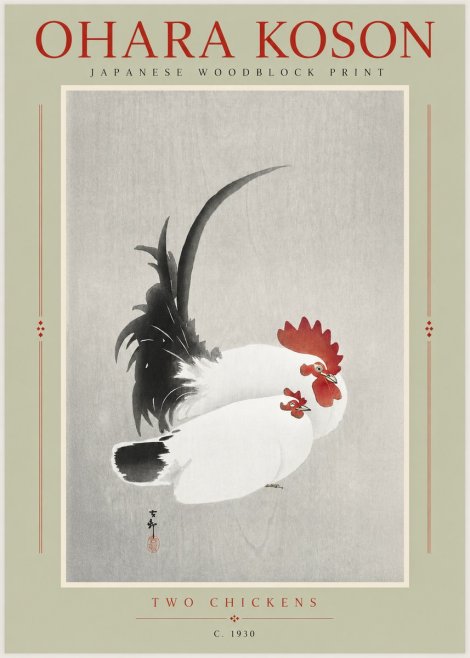 Ohara Koson Two Chickens No2 - Affiche