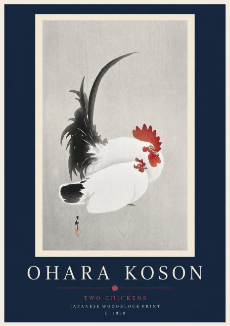 Ohara Koson Two Chickens No3 - Affiche
