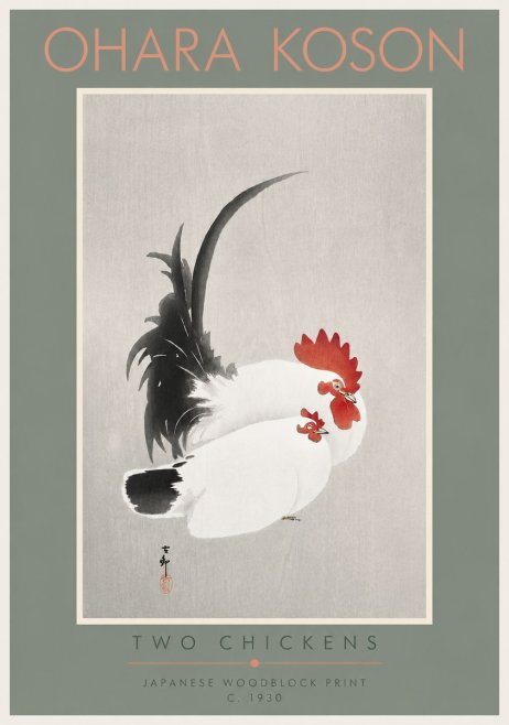 Ohara Koson Two Chickens No4 - Affiche