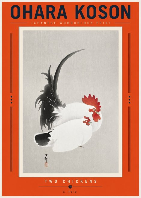 Ohara Koson Two Chickens No5 - Affiche