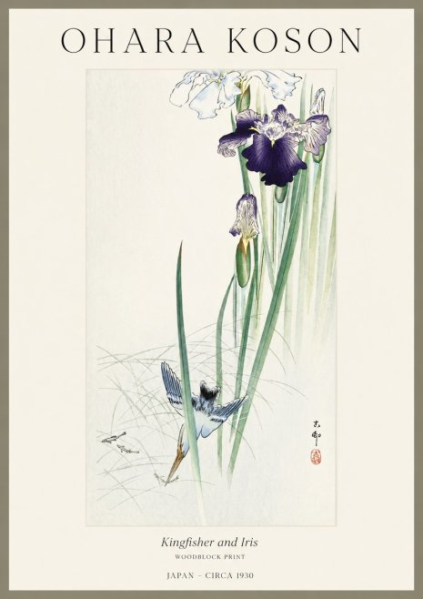 Ohara Koson Kingfisher and Iris No1 - Affiche