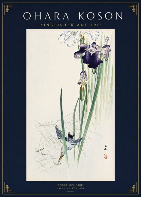 Ohara Koson Kingfisher and Iris No2 - Affiche