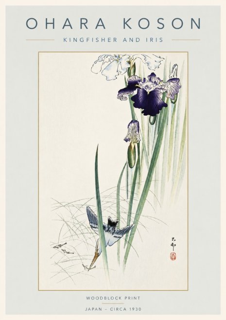 Ohara Koson Kingfisher and Iris No4 - Affiche