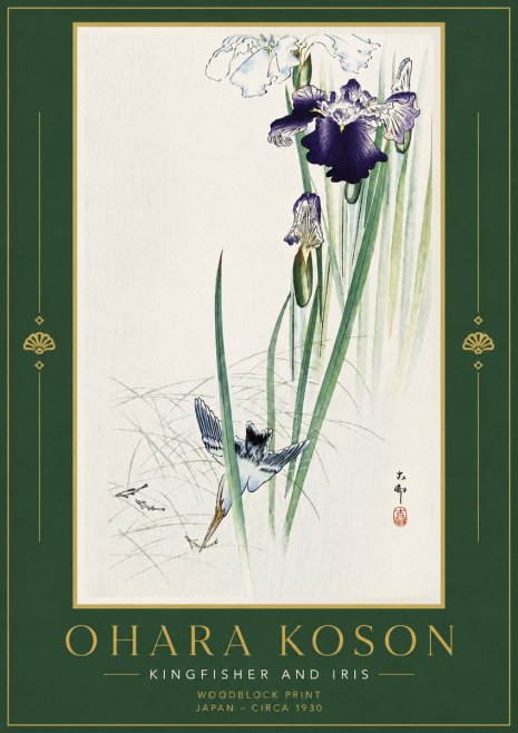 Ohara Koson Kingfisher and Iris No6 - Affiche