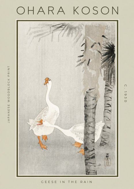 Ohara Koson Geese in the Rain No2 - Affiche