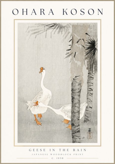 Ohara Koson Geese in the Rain No3 - Affiche