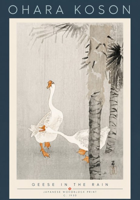 Ohara Koson Geese in the Rain No6 - Affiche