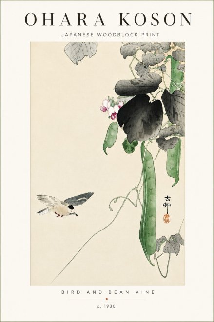 Ohara Koson Bird and Bean Vine No4 - Affiche