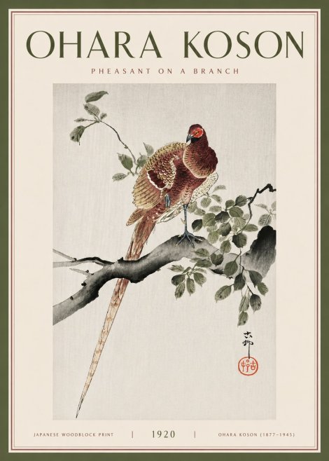 Ohara Koson Pheasant on a Branch No5 - Affiche