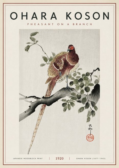 Ohara Koson Pheasant on a Branch No6 - Affiche