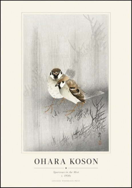 Ohara Koson Sparrows in the Mist No1 - Affiche