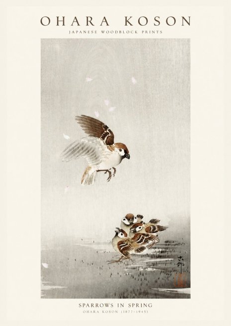 Ohara Koson Sparrows in Spring No1 - Affiche