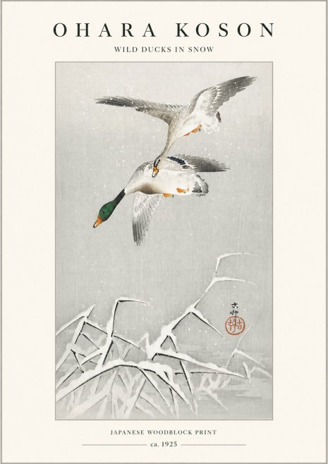 Ohara Koson Wild Ducks in Snow No1 - Affiche