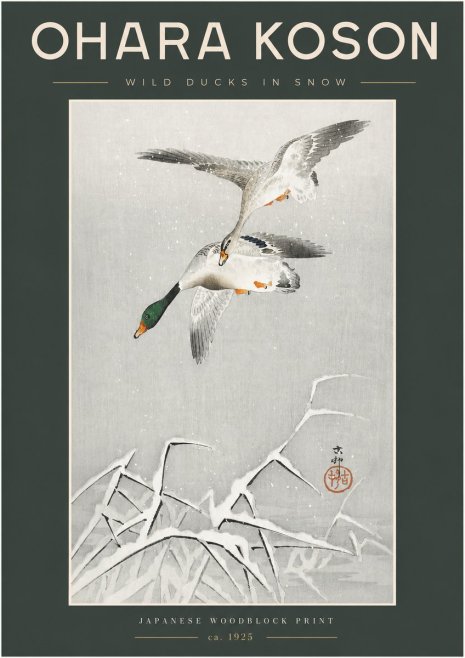 Ohara Koson Wild Ducks in Snow No2 - Affiche