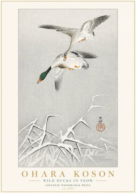 Ohara Koson Wild Ducks in Snow No3 - Affiche