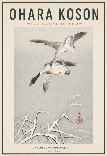 Ohara Koson Wild Ducks in Snow No4 - Affiche