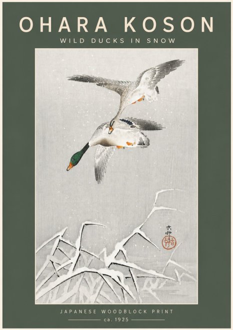 Ohara Koson Wild Ducks in Snow No5 - Affiche
