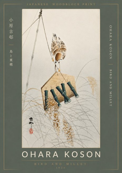 Ohara Koson Bird and Millet No2 - Affiche