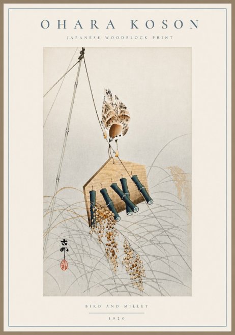Ohara Koson Bird and Millet No3 - Affiche