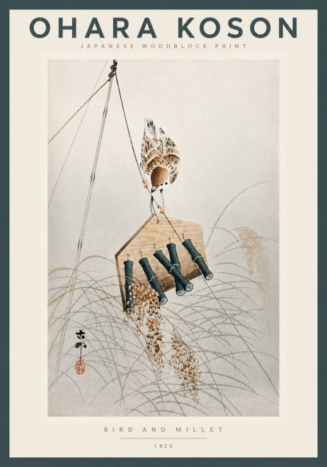 Ohara Koson Bird and Millet No4 - Affiche