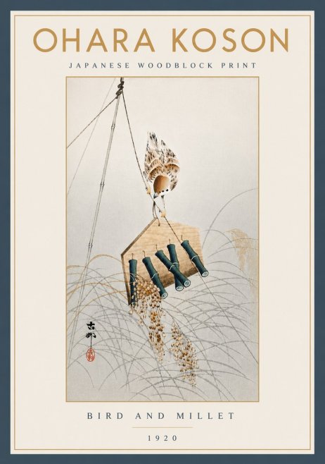 Ohara Koson Bird and Millet No5 - Affiche