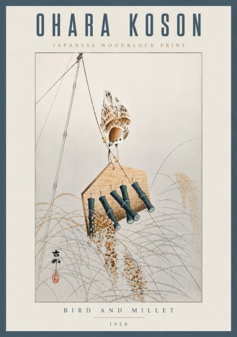Ohara Koson Bird and Millet No6 - Affiche