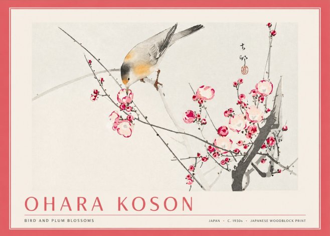 Ohara Koson Bird and Plum Blossoms No3 - Affiche