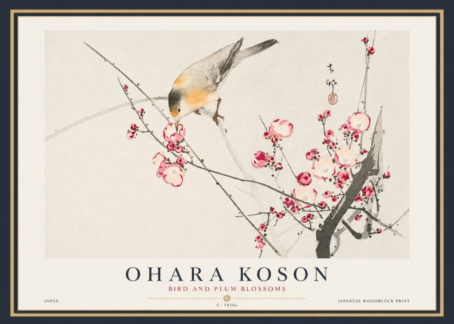 Ohara Koson Bird and Plum Blossoms No4 - Affiche