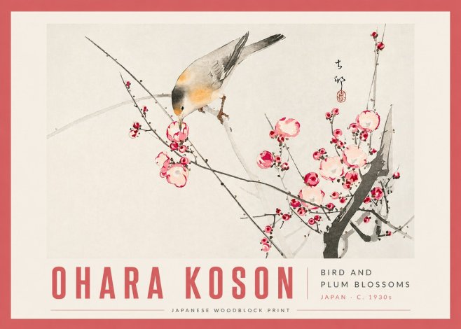 Ohara Koson Bird and Plum Blossoms No6 - Affiche