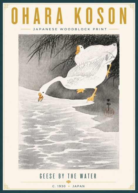 Ohara Koson Geese by the Water No6 - Affiche