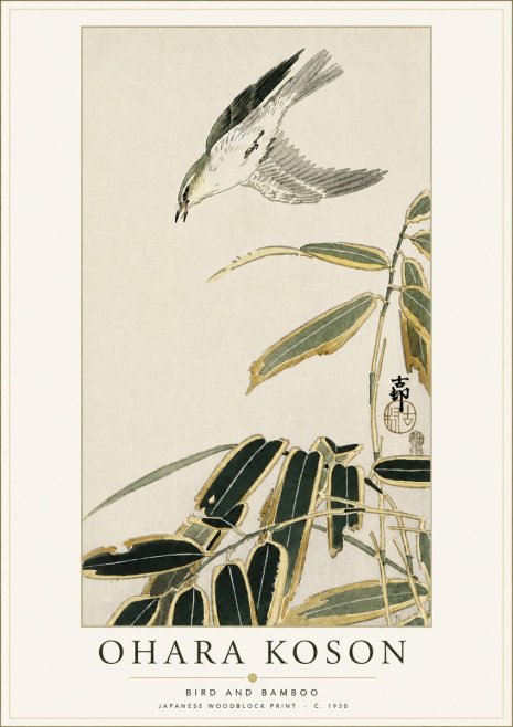Ohara Koson Bird and Bamboo No4 - Affiche