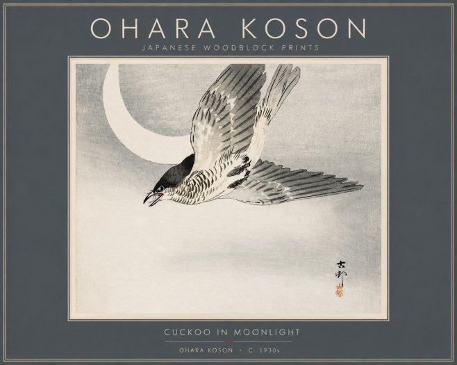 Ohara Koson Cuckoo in Moonlight No2 - Affiche