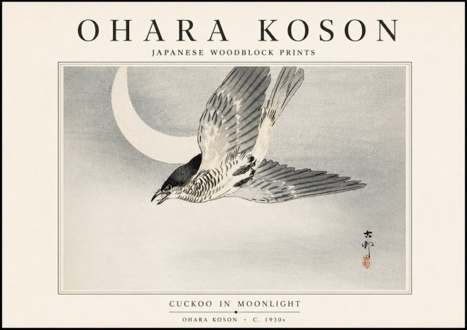Ohara Koson Cuckoo in Moonlight No5 - Affiche
