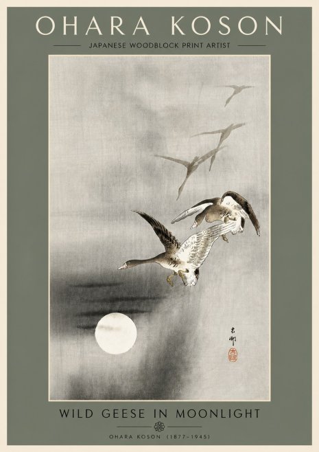Ohara Koson Wild Geese in Moonlight II No4 - Affiche