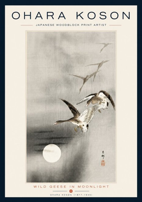 Ohara Koson Wild Geese in Moonlight II No5 - Affiche