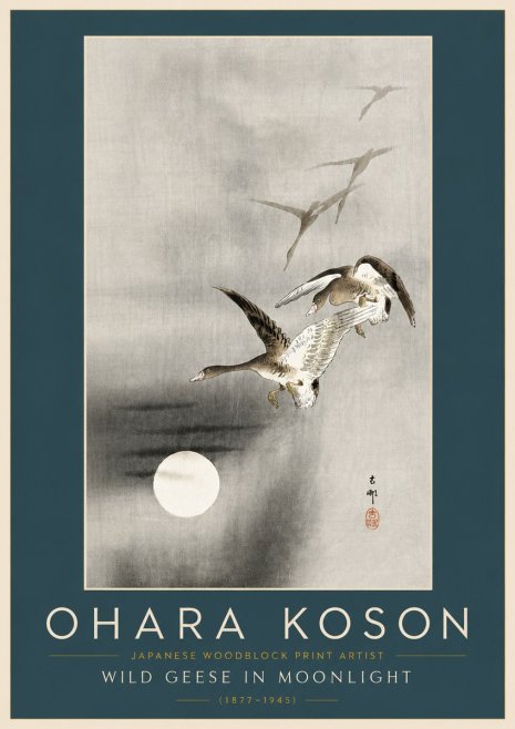 Ohara Koson Wild Geese in Moonlight II No6 - Affiche