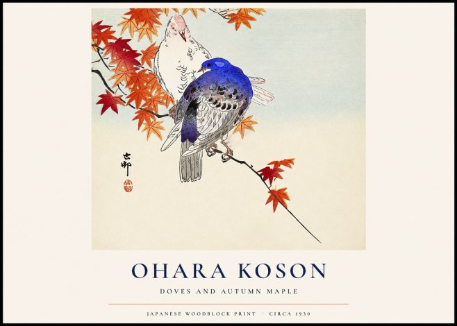 Ohara Koson Doves and Autumn Maple No1 - Affiche