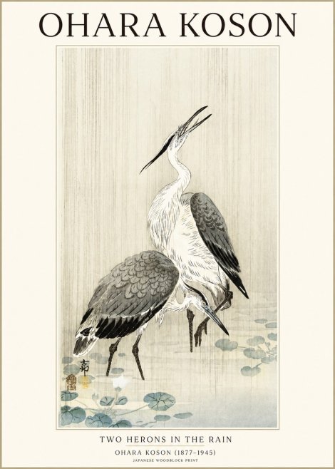 Ohara Koson Two Herons in the Rain No1 - Affiche