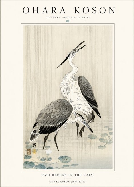 Ohara Koson Two Herons in the Rain No4 - Affiche