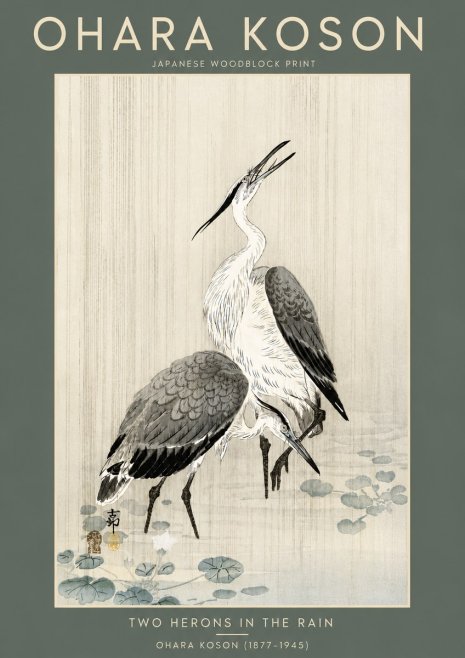 Ohara Koson Two Herons in the Rain No5 - Affiche