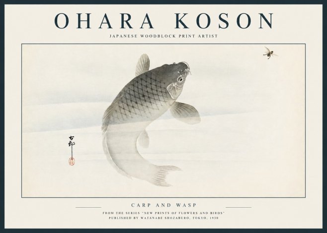 Ohara Koson Carp and Wasp No3 - Affiche