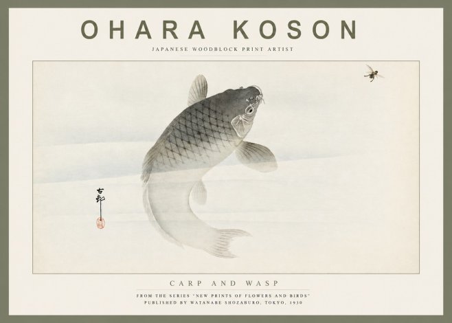 Ohara Koson Carp and Wasp No4 - Affiche