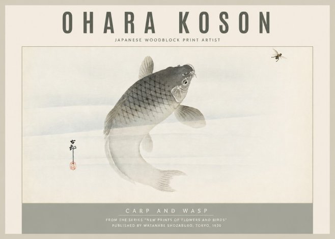 Ohara Koson Carp and Wasp No5 - Affiche