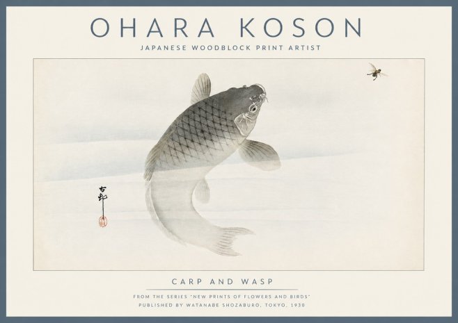 Ohara Koson Carp and Wasp No6 - Affiche